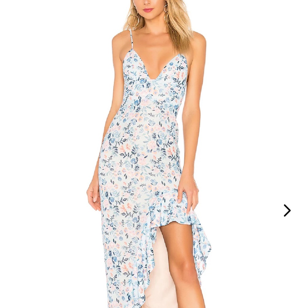 Lovers + Friends Floral High Low Dress in Blue and White